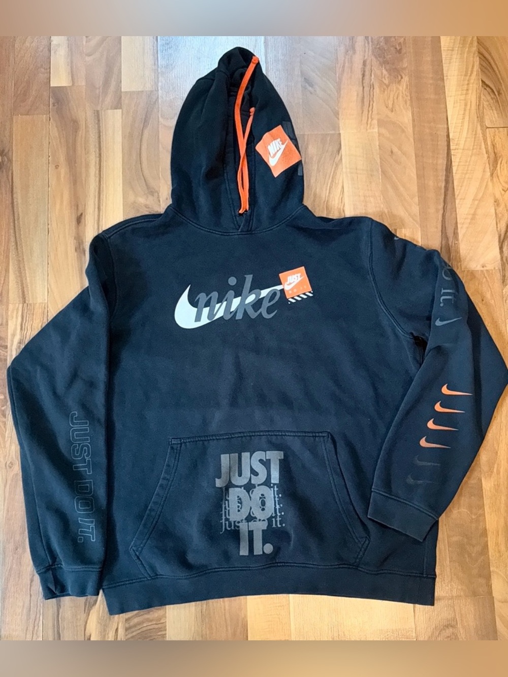 Nike Men’s Black Crewneck Hoodie with Orange Accents